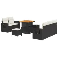 vidaXL Tuinbank Set met kussen 8 pcs Zwart poly rattan