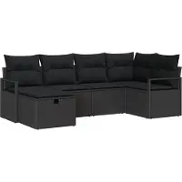 vidaXL Bankstel met kussen met opslag Zwart poly rattan