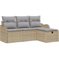 vidaXL Tuinbank Set 4 st Beige en Lichtgrijs poly rattan