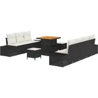 vidaXL Tuinbank Set 10 st Zwart poly rattan