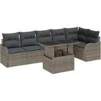vidaXL Tuinbank Set 7 st Grijs Poly Riet