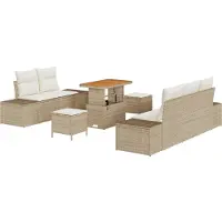 vidaXL Tuinset met 8 zitplaatsen, beige, van polyrotan