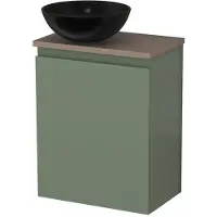 Maxaro Toiletmeubel met waskom | 41 cm Saliegroen Greeploos front Mat zwart Keramiek waskom Taupe blad
