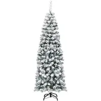 Costway 180 cm, kunstkerstboom met sneeuw, kunstkerstboom met metalen standaard, pvc-naalden, kunstboom, Kerstmis, klapsysteem, groen (180 cm)