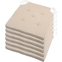 Stof Textile stoelkussen DUO - 6x - beige - 38 x 38 x 4 cm - klittenband sluiting - zitkussens - binnen/buiten