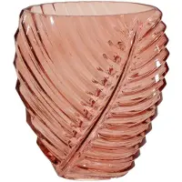 Mega Collections Bloemenvaas Leafy - roze - glas - blader relief - 14 x 25 cm