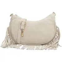Charm London Suède Schoudertasje met Franjes Elisa Zand