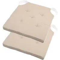 Stof Textile stoelkussen DUO - 2x - beige - 38 x 38 x 4 cm - klittenband sluiting - zitkussens - binnen/buiten