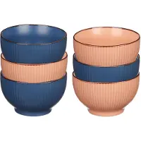 Vivalto Kommetjes/serveer schaaltjes - 6x stuks - Mistique - porselein - D14 x H8 cm - zalm roze - blauw - Stapelbaar