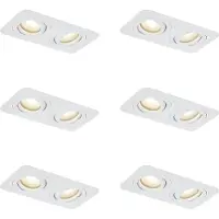 QAZQA Set van 6 afgeronde inbouwspots wit GU10 50mm draai- en kantelbaar IP44 2-lichts - Alberto