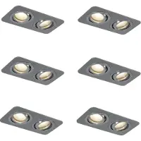 QAZQA Set van 6 afgeronde inbouwspots gunmetal GU10 50mm draai- en kantelbaar IP44 2-lichts - Alberto