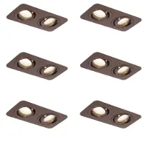 QAZQA Set van 6 afgeronde inbouwspots donkerbrons GU10 50mm draai- en kantelbaar IP44 2-lichts - Alberto