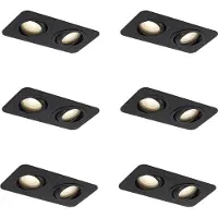 QAZQA Set van 6 Afgeronde inbouwspot zwart GU10 50mm draai- en kantelbaar IP44 2-lichts - Alberto