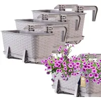 Kadax Wamat, 40 cm, set van 3 balkonbakken, kunststof plantenbak voor balkon en tuin, karamel, weerbestendig en stabiel, ideaal voor bloemen en kruiden