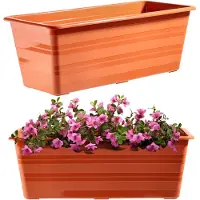 Kadax Bloembak, balkonpot van kunststof, weerbestendige plantenbak, bloempot, balustrade voor het kweken van bloemen en kruiden (40 cm, terracotta)