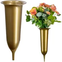 Kadax Grafvaas, vaas van kunststof, bloemenvaas, kunststof vaas voor bloemen, weerbestendige begraafplaats-vaas, vorstbestendige steekvaas voor graf, weerbestendige grafdecoratie (10 cm, met grondpen,