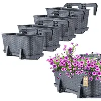 Kadax Wamat, 40 cm, set van 4 balkonbakken, kunststof plantenbak voor balkon en tuin, grafiet, weerbestendig en stabiel, ideaal voor bloemen en kruiden