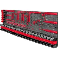 Kadax Gereedschapswandrek, groot, 232 x 78 cm, opslagsysteem van robuust kunststof, uv-bestendig modulesysteem, uitbreidbare wandplaten, werkplaatsrek voor garage (rood en zwart, 160 stuks)