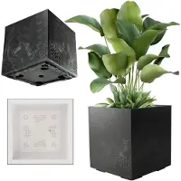 Hobby Hall Plantenbak van kunststof, 39x39cm, 7 kleuren, vierkante bloempot, bloempot met wieltjes, plantenbak met afvoerkurk, betonlook, zwart