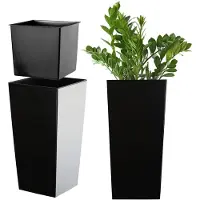 Kadax Bloempot, bloembak van kunststof, plantenbak voor bloemen, binnen en buiten, tuin, balkon, terras, huis, weerbestendig, imitatie rotan (46,5 cm hoog, mat zwart)