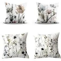 BOTC Kussenhoes 45x45cm - Set van 4 Stuks - Essentials - Bloemen - Wit