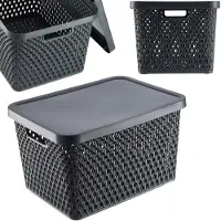 Kadax Opbergmand, mand met deksel, opbergkist, opbergdoos van plastic, moderne plankmand, container met ventilatiegaten (18 l, grijs)