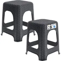 Kadax Kruk van kunststof, opstapkruk, tot 120 kg, rotankruk met antislipvoeten, badkruk, woonkruk, lichte zitkruk, tuinkruk, kruk (2 x set antraciet)