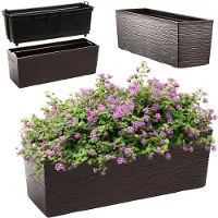 Kadax Bloembak van kunststof, 18,5 x 56 cm, plantenbak met inzetstuk, weerbestendige balkonbak, rechthoekige bloembak, bloempot voor buiten, gekerfd patroon, mokka