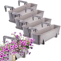 Kadax Bloembakset, balkonbakset van kunststof, plantenbak voor bloemen en kruiden, duurzame balkonpot, plantenbak voor balkon, 60 cm, set van 4, karamel