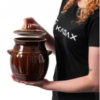 Kadax Aardewerkpan, keramische pot met handgrepen en deksel, vaatwasmachinebestendige aardepan, handgemaakte fermentatiepot van keramiek, inlegpot voor komkommers en zuurkool (2,7 l)