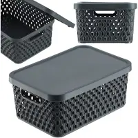 Kadax Opbergmand, mand met deksel, opbergkist, opbergdoos van plastic, moderne plankmand, container met ventilatiegaten (4,5 l, grijs)