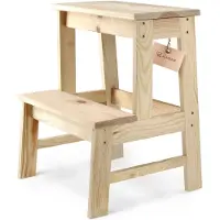Kadax Houten kruk, voetenbank van natuurlijk ongelakt grenenhout, voetensteun in 3 verschillende modellen, barstoel, opstapkruk, kruk, kruk, houten kruk (ladder 2 treden)