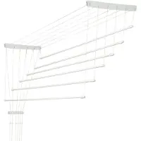 Kadax Plafondwasdroger, wasdroger voor het plafond 6, wanddroger met polyethyleen beklede stalen spijlen, plafonddroger, draagvermogen 12 kg (6x 90/wit)