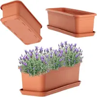 Kadax Wamat, bloembak met onderzetter, balkonbak van kunststof, plantenbak voor binnen en buiten, bloempot voor balkon, terras, vensterbank (40 cm, terracotta)