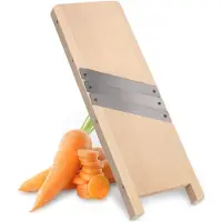 Kadax Kruidenschaaf van hout, groenteschaaf met scherpe roestvrijstalen messen, uienschaaf, koolschaaf, koolrasp, rasp, wortelrasp, keukenschaaf van hout (3 messen), bruin