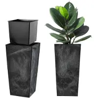 Kadax Bloempot, bloembak van kunststof, plantenbak voor bloemen, binnen en buiten, tuin, balkon, terras, huis, weerbestendig, imitatie rotan (57,5 cm hoog, betonzwart)