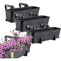 Kadax Bloembakset, balkonbak van kunststof, plantenbak voor bloemen en kruiden, duurzame balkonpot, plantenbak voor balkon, 60 cm, set van 3, antraciet