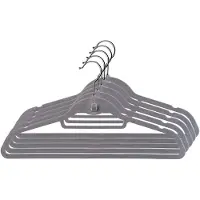 Galicja KADAX Kleerhangers, gevlokt, 5 stuks, met roestvrijstalen haken, voor garderobe, overhemd, pak, broek, rok, kostuumhanger met antislip oppervlak, ruimtebesparend, garderobehanger (donkergrijs)
