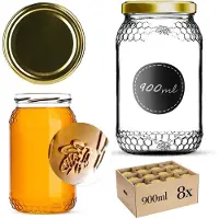 Kadax Glazen pot Lierde 900ml 82mm 8 stuks + gouden deksels