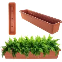 Kadax Bloembak, balkonpot van kunststof, weerbestendige plantenbak, bloempot, leuningbak voor het kweken van bloemen, kruiden en planten (baksteenrood, 80 cm)