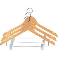 Kadax Kleerhanger van hout, met klemmen van metaal, twee inkepingen, 360° draaibare haak, garderobehanger voor kleding, broeken, overhemd, rok, pak, jashanger, antislip (3)