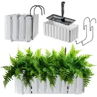 Kadax Bloembak, balkonpot in 2 maten en 4 kleuren, bloempot in lattenlook, plantenbak in landelijke stijl, plantenbak met rubberen kurken, 40 cm, wit