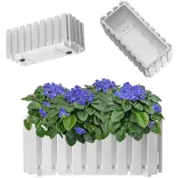 Kadax Wamat, balkonpot in 2 maten, bloempot in latten-look, plantenbak in landelijke stijl, plantenbak met rubberen kurk, lichte bloempot (40 cm, wit)