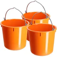 Kadax Bouwemmer 12 l, mortelemmer van kunststof met handvat van zinkdraad, emmer, cementemmer, mortelbak, poetsemmer, wateremmer, tuinemmer, kunststof emmer (oranje, 3 stuks)