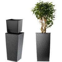 Kadax Bloempot, bloembak van kunststof, plantenbak voor bloemen, binnen en buiten, tuin, balkon, terras, huis, weerbestendig, imitatie rotan (75 cm hoog, grafiet rotan)