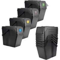 Kadax Afvalemmerset voor afvalscheiding van plastic, afvalcontainer met dicht deksel, afvalsorteerder, vuilnisemmer met beweegbare handgrepen (zwart, 4 x 25 l)