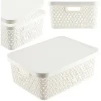 Kadax Opbergmand, mand met deksel, opbergkist, opbergdoos van plastic, moderne plankmand, container met ventilatiegaten (12 l, wit)