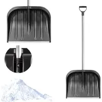 Kadax Sneeuwschep met ergonomische handgreep, kunststof blad, sneeuwschuiver, ideale sneeuwschuiver voor kleine en grote sneeuwniveaus, sneeuwruimer, stabiel (aluminium steel, zwart)