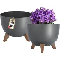 Kadax Bloempot van kunststof met drie insteeksteunen, ronde bloemenschaal, plantenbak, bloembak, plantenbak voor balkon, woonkamer (pak van 2 x 29 cm diameter, antraciet)