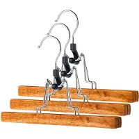 Kadax Broekhanger van hout, kledinghanger voor kleding, broeken, rokken, broekspanners, rokhanger, 360° draaibare haak van metaal, antislip, klembeugel, ruimtebesparend (3)